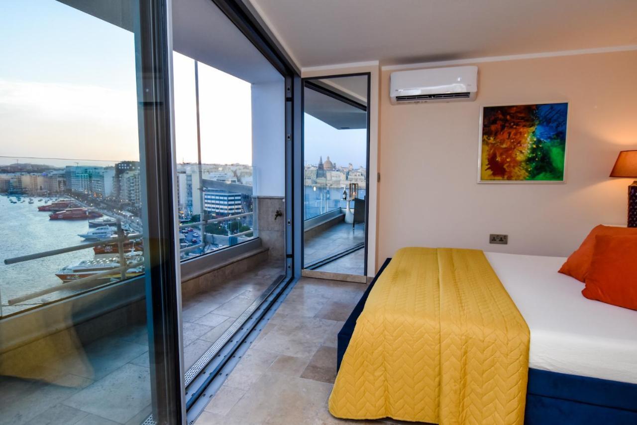 Unique Seafront Triplex Penthouse With Panoramic Bedroom & Rooftop Jacuzzi Overlooking Valletta スリーマ エクステリア 写真
